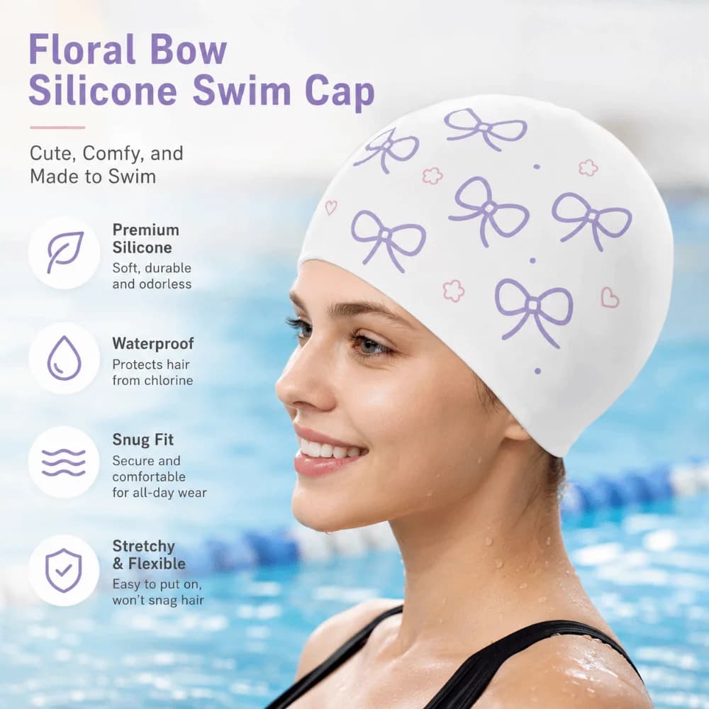 Creative Bow Print Swimming Hat Bow Pattern High Elastic Bathing Caps Silicone Funny Silicone Swim Cap Protecting Hair