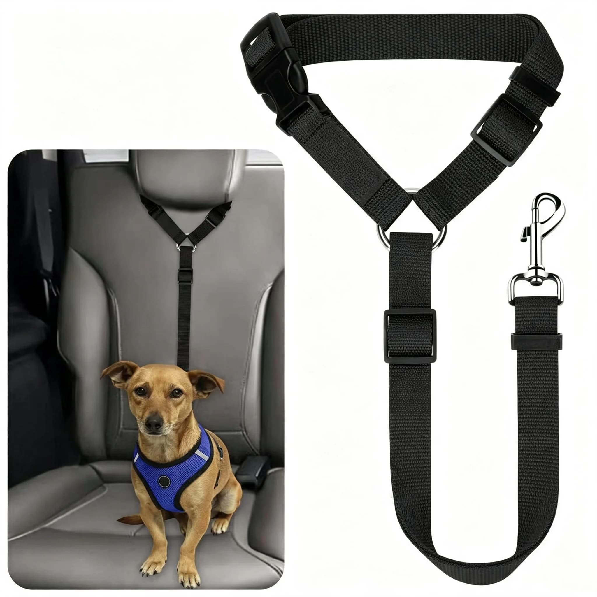 Dog Seat Belt, Dog Car Adjustable Seatbelts for Vehicle Nylon Pet Safety Heavy Duty & Elastic Car Harness for Dogs