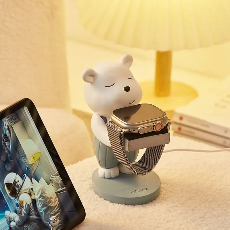 Orsetto carino creativo per Apple Watch Stand Ornamento per IWatch Base di ricarica Dock Station Scrivania da ufficio Dormitorio Arredamento camera da letto