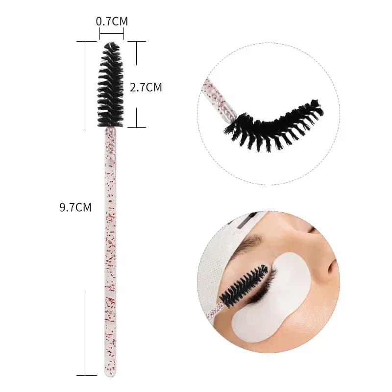 100 pcs. Spoolie stick for lipstick and lip gloss, disposable applicators for extension eyelashes and eyebrows, makeup brush kit, crystal mascara