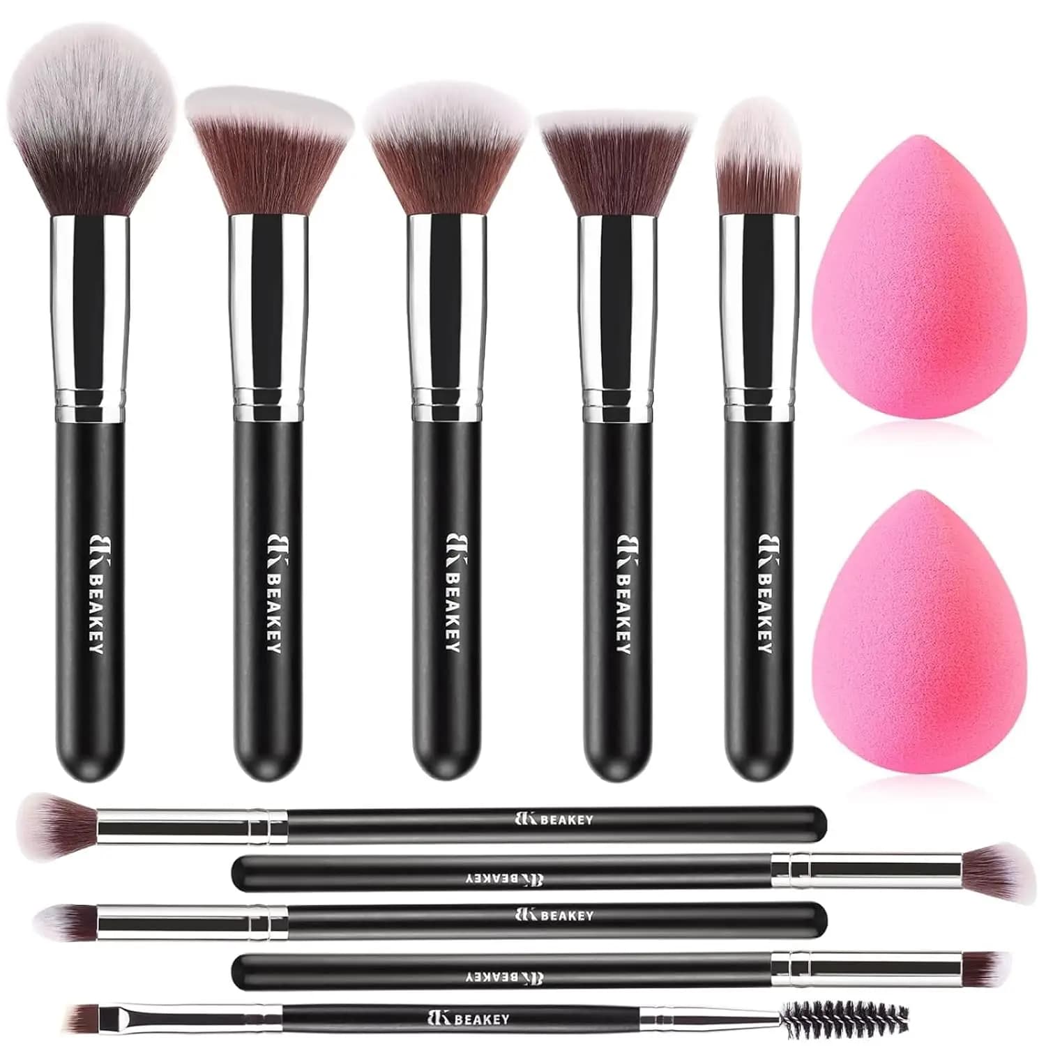 Set di pennelli per trucco professionale con spugne, applicatore per fondotinta, ombretto, fard, vegano e durevole per una finitura impeccabile