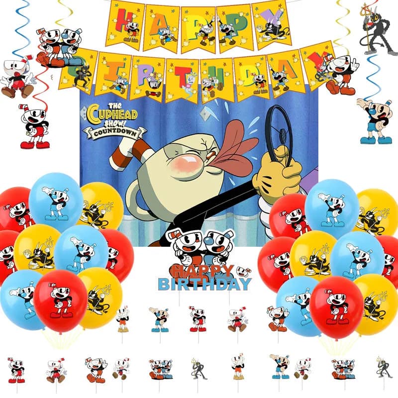 Cupheade sfondo Baby Shower Birthday Party Decor stoviglie Adventure Game Show arazzo Sling Home Garden Kid Boy Gift