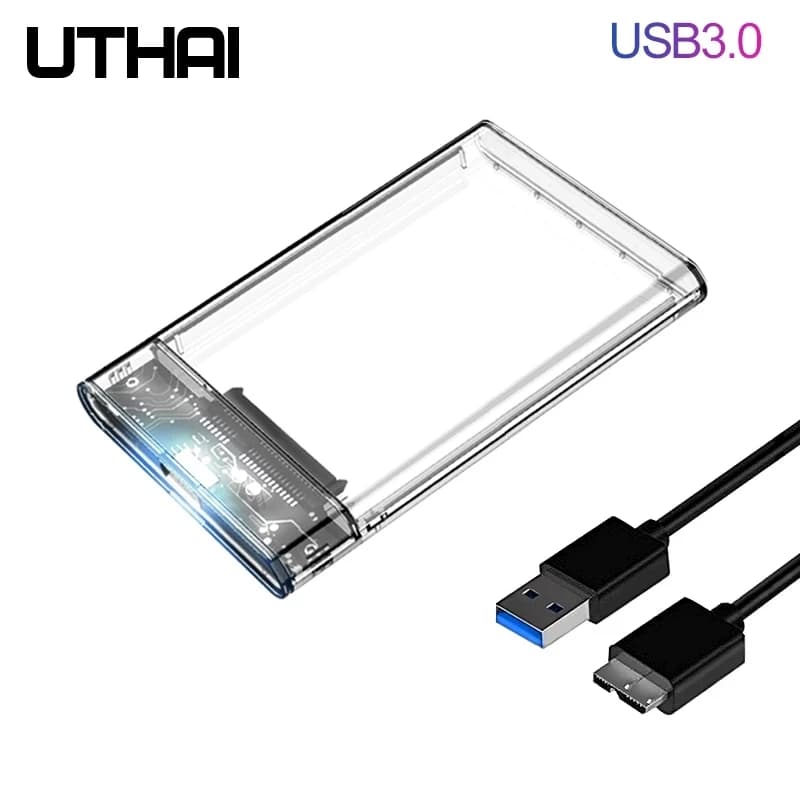 3.0/2.0 HDD Enclosure 2.5inch SATA SSD Hard Drive Case with 5Gbps Transfer Speed and Transparent Design Mobile External Housing