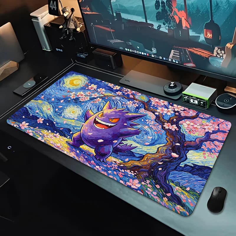 Grande Tappetino per Mouse Anime Pokemon, Mousepad Esteso con Bordo Bloccato, Tappetino da Scrivania in Gomma, Accessori Gaming, Mousepad Sakura Gengar