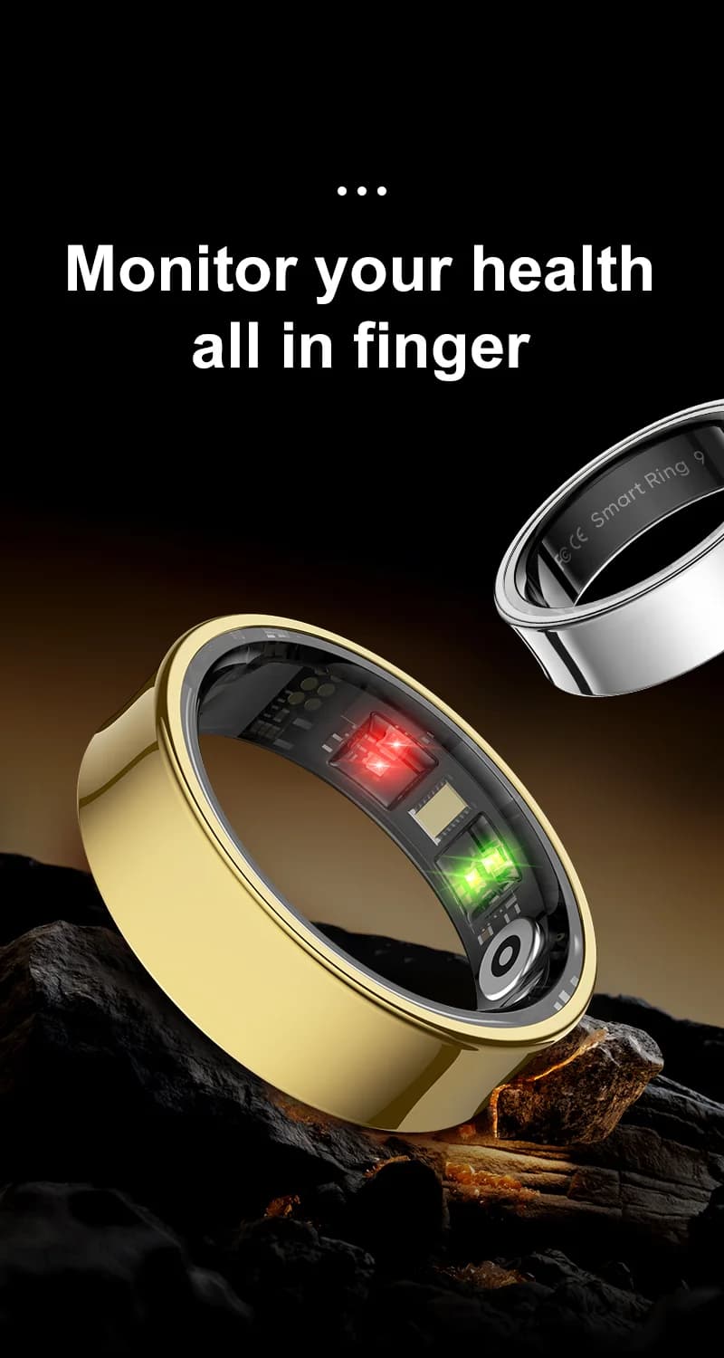 Smart R09 Ring for Men and Women with Charging Case, Cardiac and Oxygen Frequency Monitoring in Blood, 5ATM Waterproof, Compatible with Xiaomi Samsung Android iOS