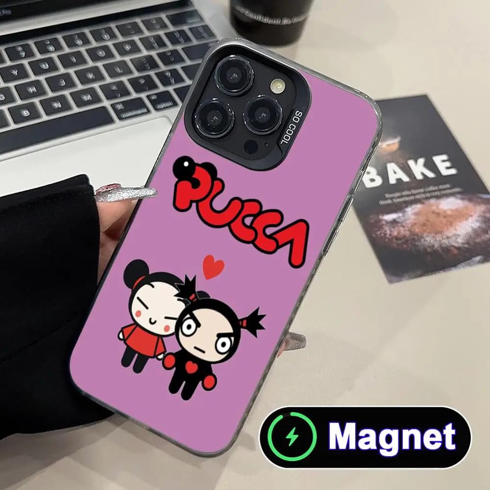 Cartoon P-Pucca Phone Case for iPhone 17 16 15 14 13 12 11 Air Pro Max Plus Colorful Silver Magnet Cover