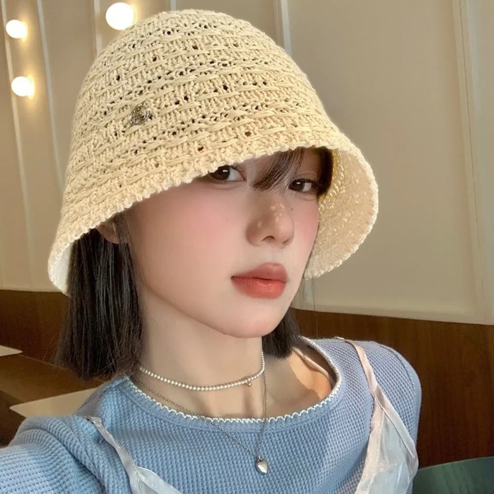 Elegant Summer Straw Sun Hat Wide Brim Breathable Straw Bucket Hat Hollow Vacation Beach Visor Cap Travel
