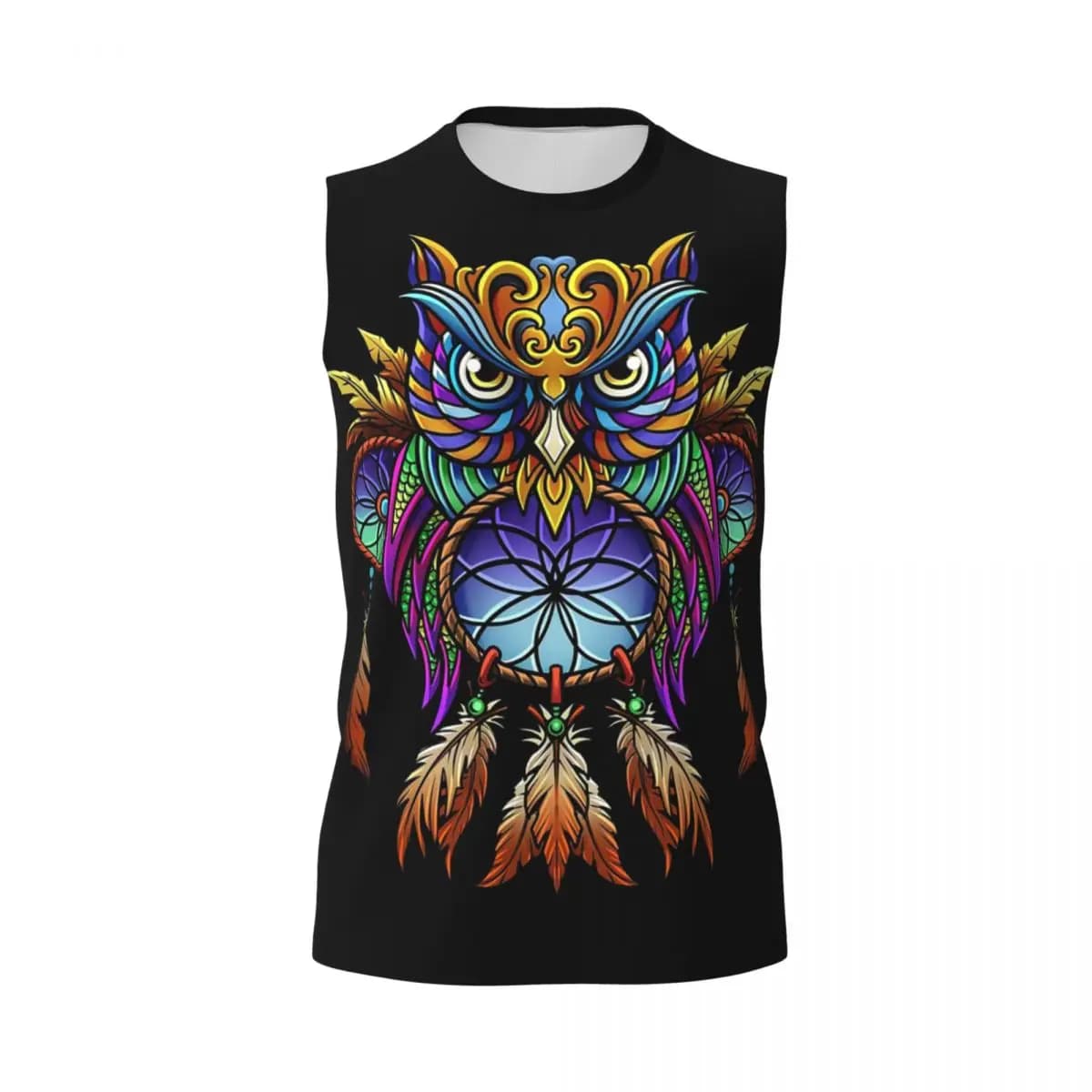 Dreamcatcher Owl Men Printed Sleeveless T-shirt Casual Hip Hop Street Style Beach Holiday Tank Tops