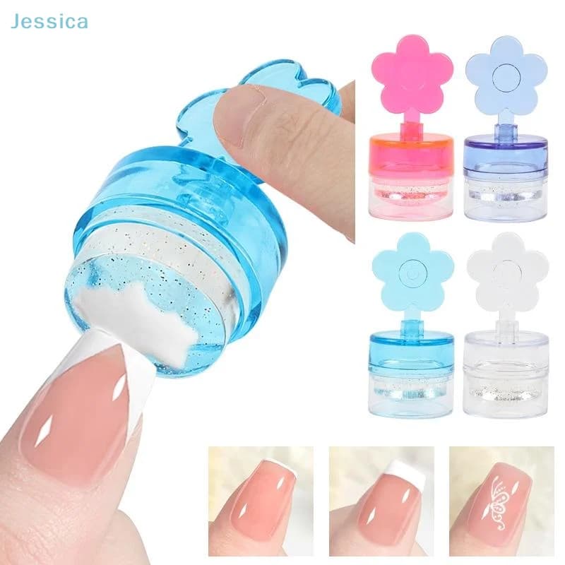 ♥ Timbro in silicone per nail art, modelli di trasferimento per raschietto per manicure con testa in silicone trasparente Kit di stampa Piastre per timbratura per nail art