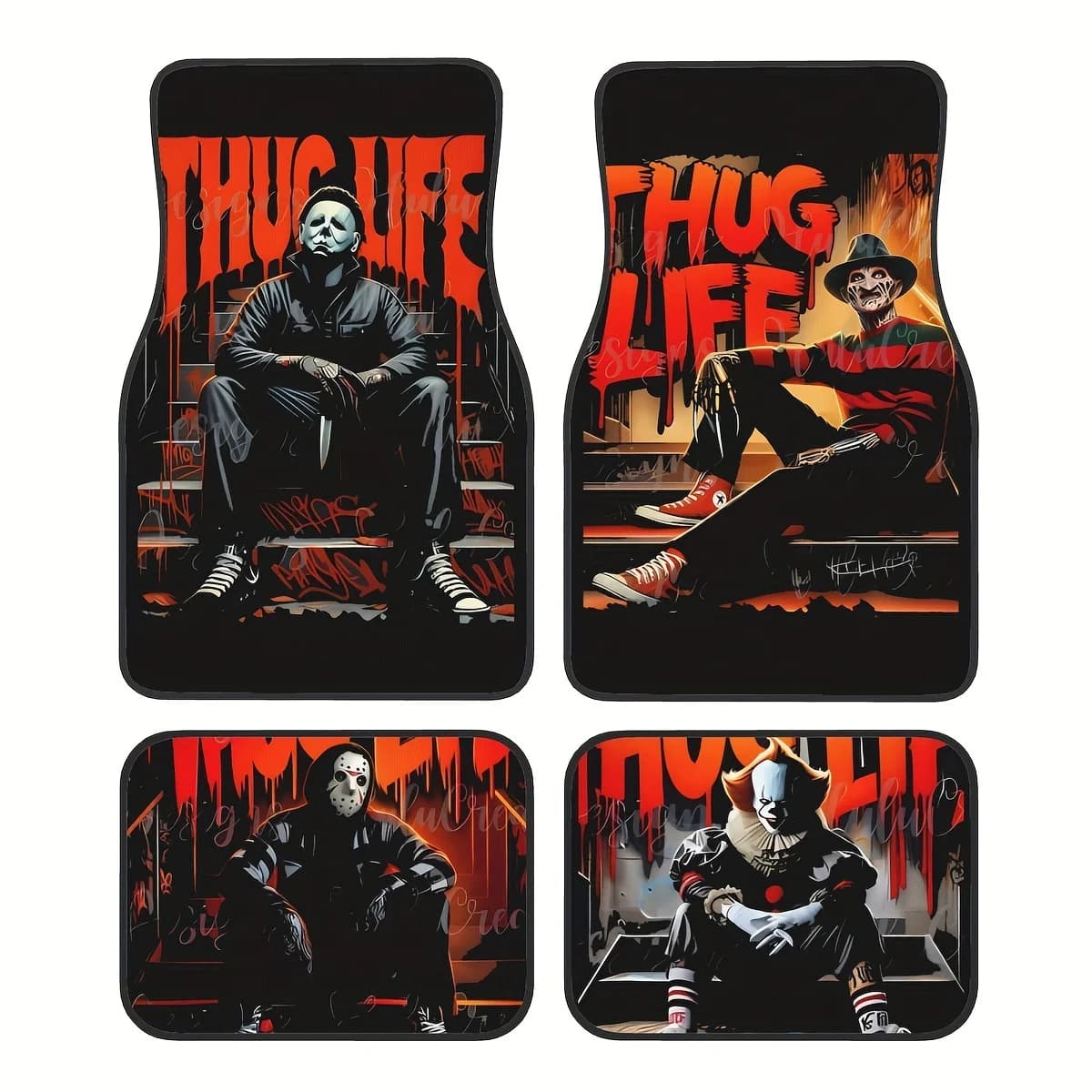 Set of 4 universal Thug Life Carpets Design, waterproof and easy to clean interior accessories, gift for boyfriend