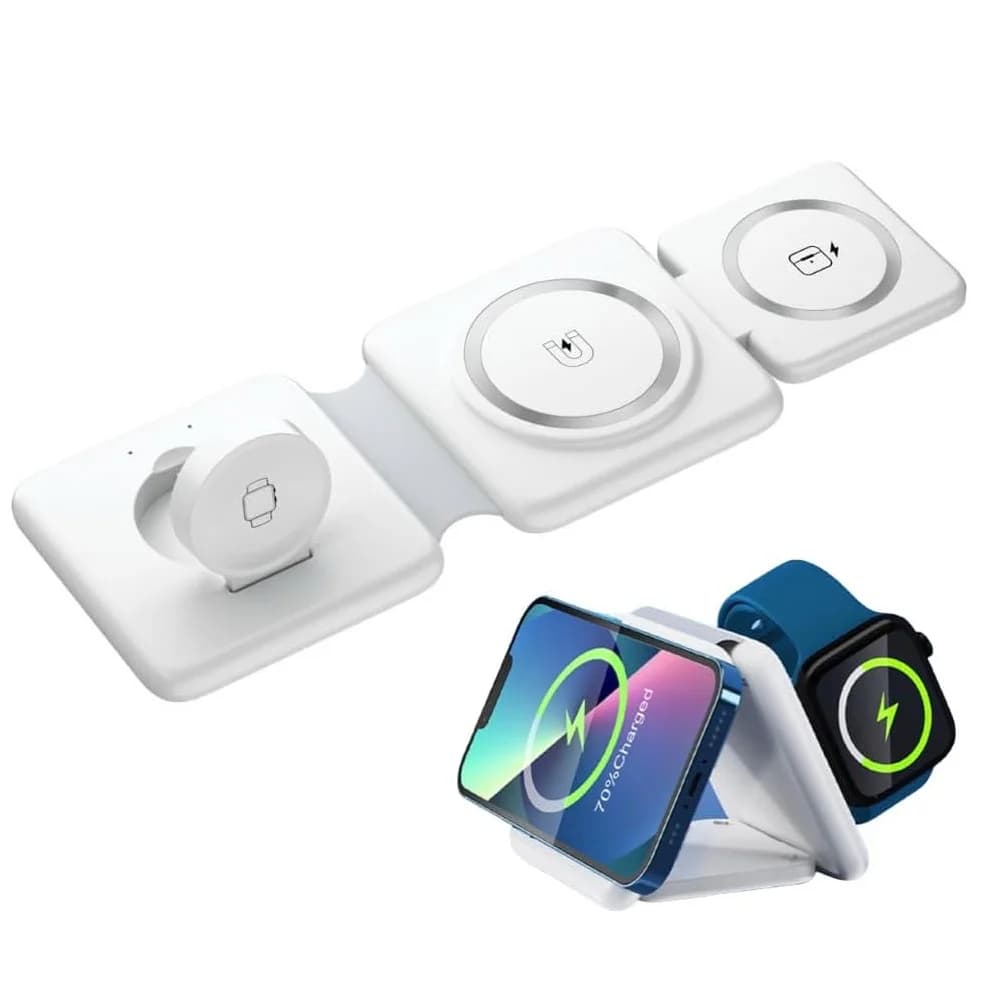 3 in 1 Wireless Charger Pad Stand Magnetic Fast Charging Dock Station for IPhone17 16 15 14 13 12 11 X XR Apple Watch Airpods