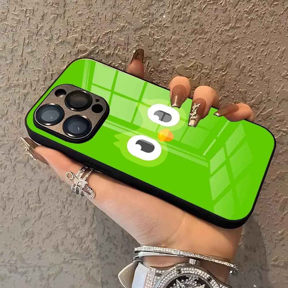 Duolingo Gufo Cassa Del Telefono Per IPhone 16 15 14 Pro 11 13 12 Mini XS XR Max 6 8 7 Plus SE Vetro di Lusso Design Cove