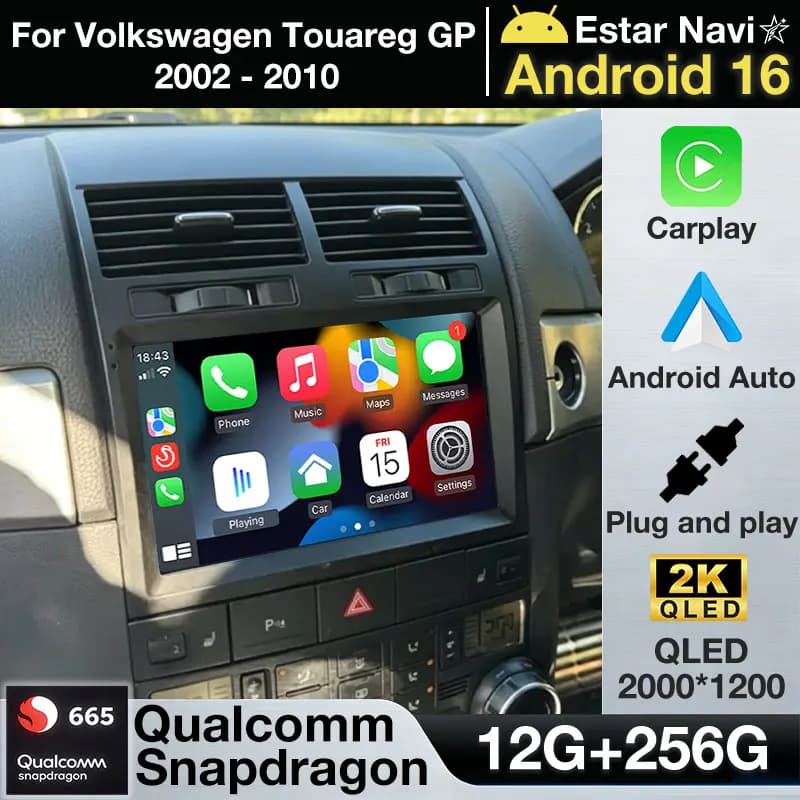 Autoradio Android 16 con Carplay per Volkswagen Touareg GP 2002-2010, Lettore Multimediale GPS Stereo