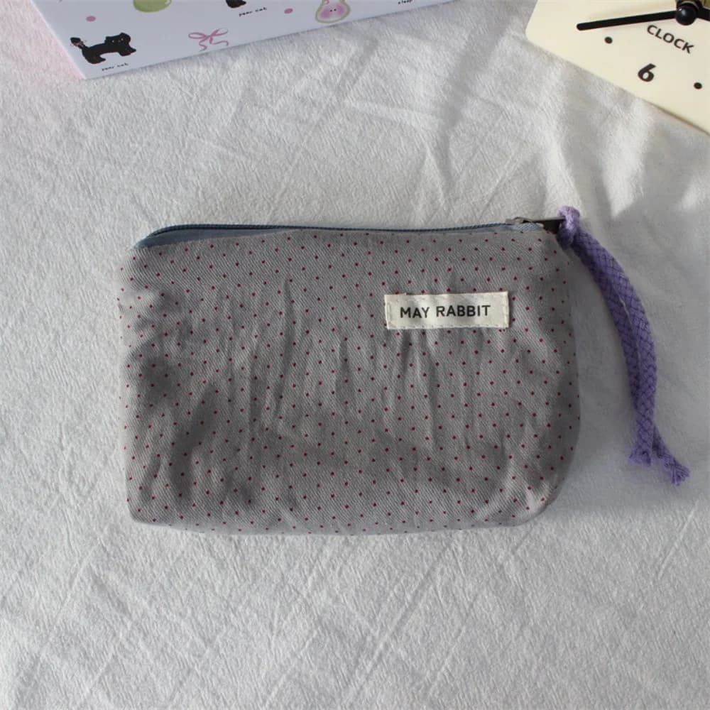 Portamonete portatile carino con motivo a pois e cuori, stile coreano, con cordino.