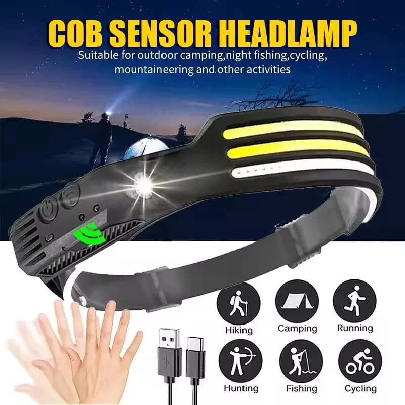 Rechargeable front lamp with COB LED sensor Built-in battery 8 lighting mode Front lamp with movement detection for outdoor camping fishing