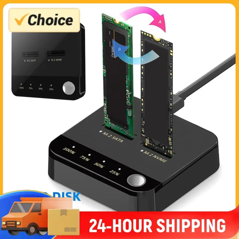 Docking Station per Dischi Rigidi M.2 SATA/NVMe a Doppio Slot con Funzione di Clonazione Offline e Trasmissione Dati