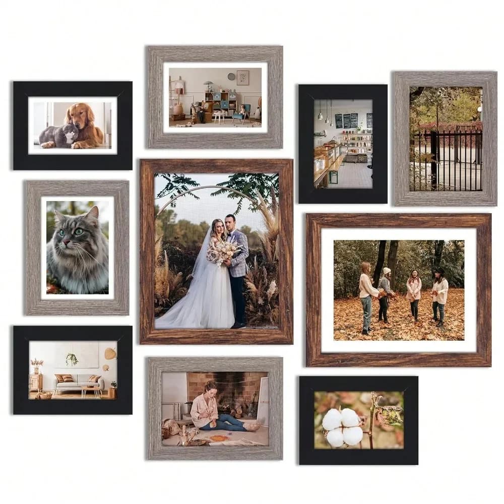 Set of 10 assorted frames for wall collage and home decorations