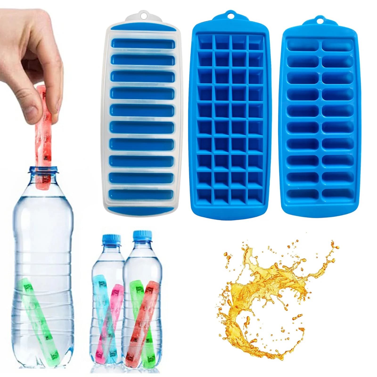 Stampo per cubetti di ghiaccio in silicone a forma di striscia lunga Vassoio per cubetti di ghiaccio in plastica pop-out con coperchio Vassoio per bastoncini di ghiaccio riutilizzabile Barra a sgancio facile Kitche