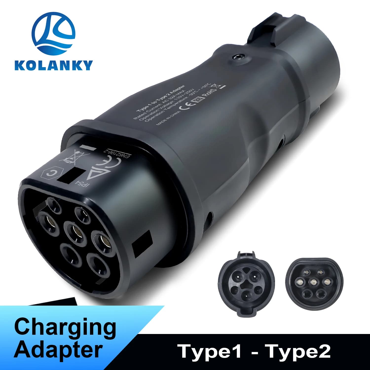 Kolanky 32A 7.2kw EV Charger Adapter Type 2 To Type 1 Home Charging US Electric Vehicle Cars Connect AC Type 2 Charger