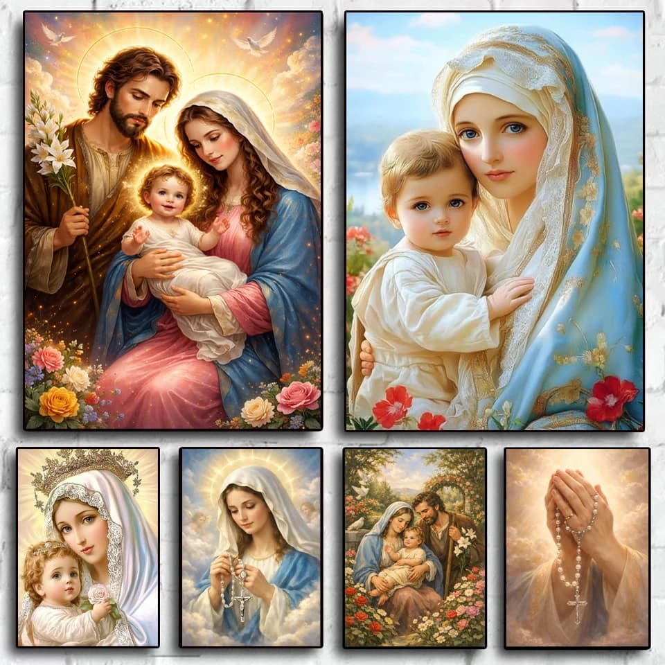 5D Diamond Painting Blessed Virgin Mary & Baby Jesus Religious Art Full Diamond Art DIY Mosaic Cross Stitch Home Wall Decor Gift