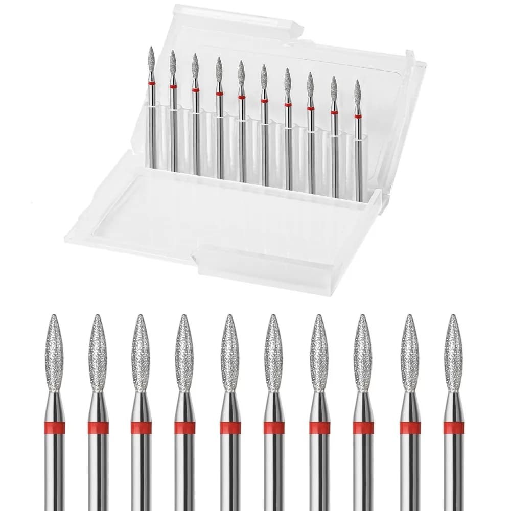 Set di 10 punte per fresa unghie a forma di fiamma con taglio a diamante, 3/32'' per fresa elettrica, per manicure e rimozione cuticole, strumenti per unghie