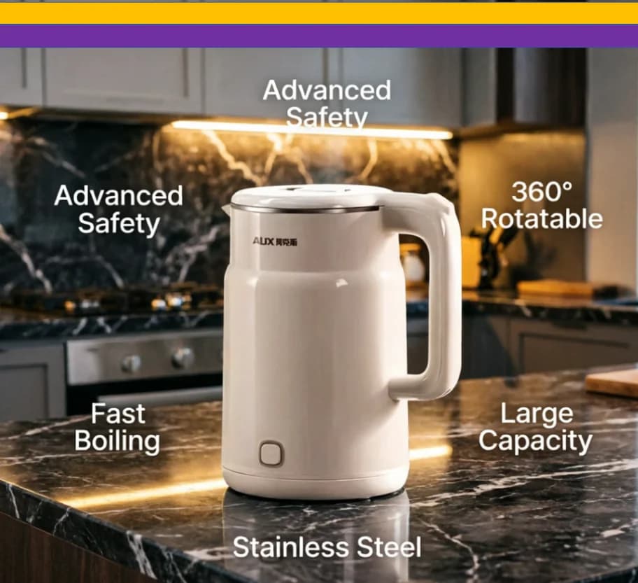 Bollitore elettrico in acciaio inossidabile AUX da 220 V, funzione di riscaldamento rapido e mantenimento in caldo per casa e ufficio LYH