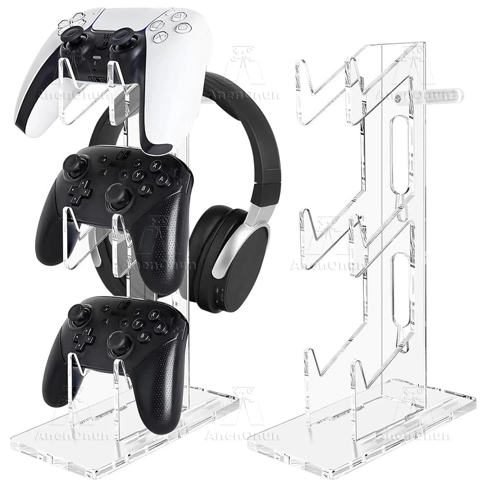 3-Tier Gaming Controller & Headphone Stand Sturdy Desktop Organizer Clear Acrylic Gamepad Display Holder for PS5/PS4/Xbox/Switch