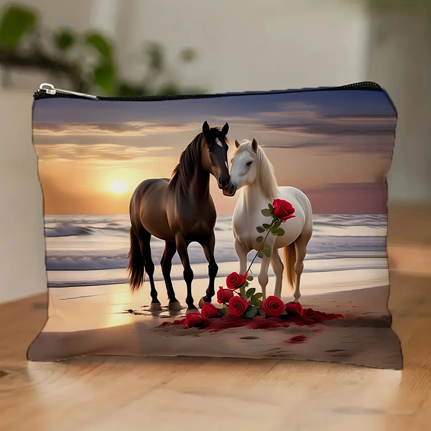 Una interessante borsa per il trucco a forma di cavallo: una simpatica custodia multifunzionale con cerniera per donna, una borsa per riporre gioielli