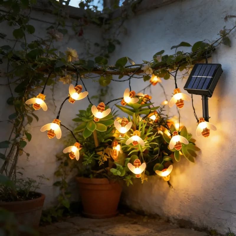 Catena Luminosa Solare a Forma di Ape con 20/50/100 LED per Decorazioni Esterne, Giardino, Campeggio, Matrimoni, Feste, Natale