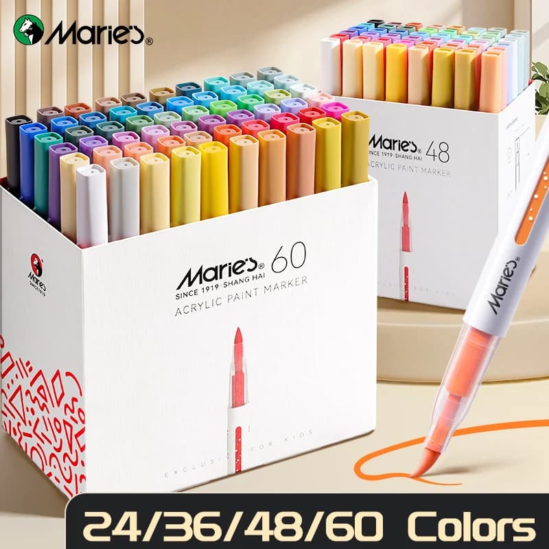 Marie's 24/36/48/60 Colors Acrylic Marker Set for Wood,Canvas,Stone,Rock Painting,Glass,Ceramic Surfaces,DIY Crafts for Adults