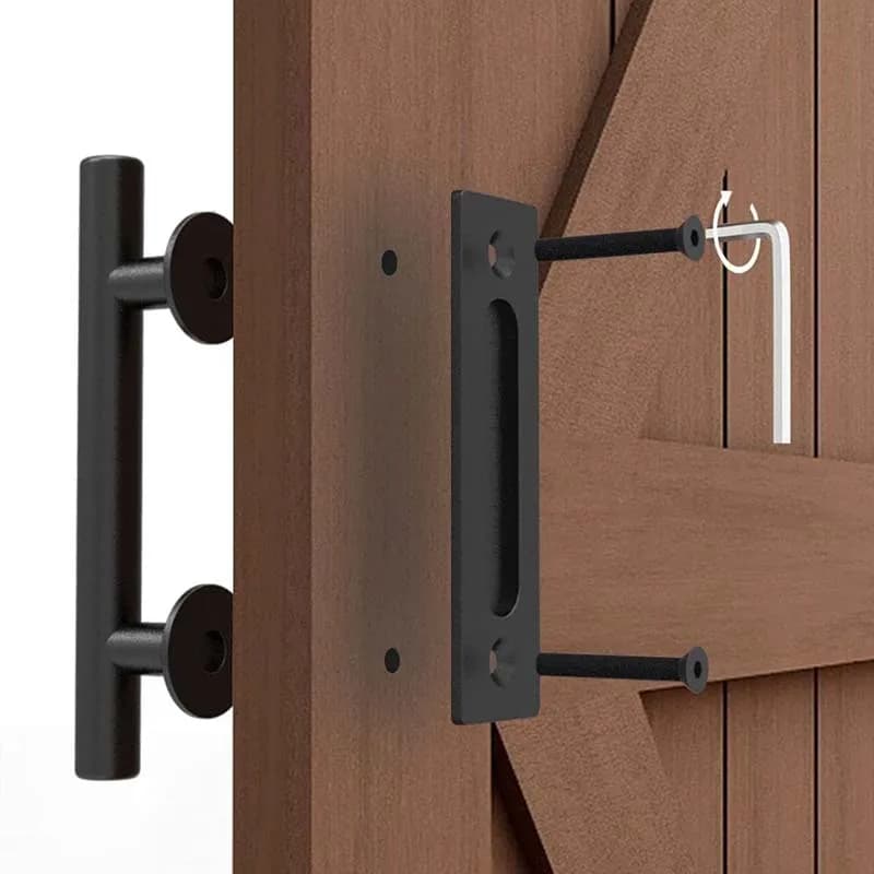 Maniglia per porta della stalla Maniglia per porta mobile circolare nera a doppia faccia in legno americano per porta scorrevole interna Tutta nera rinforzata