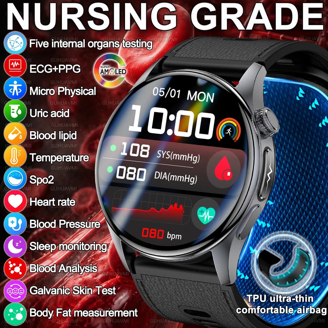 New Smartwatch 2026 with Air and Airbag Pump, Blood Pressure Measurement, ECG+PPG, Multi-Salute Monitoring
