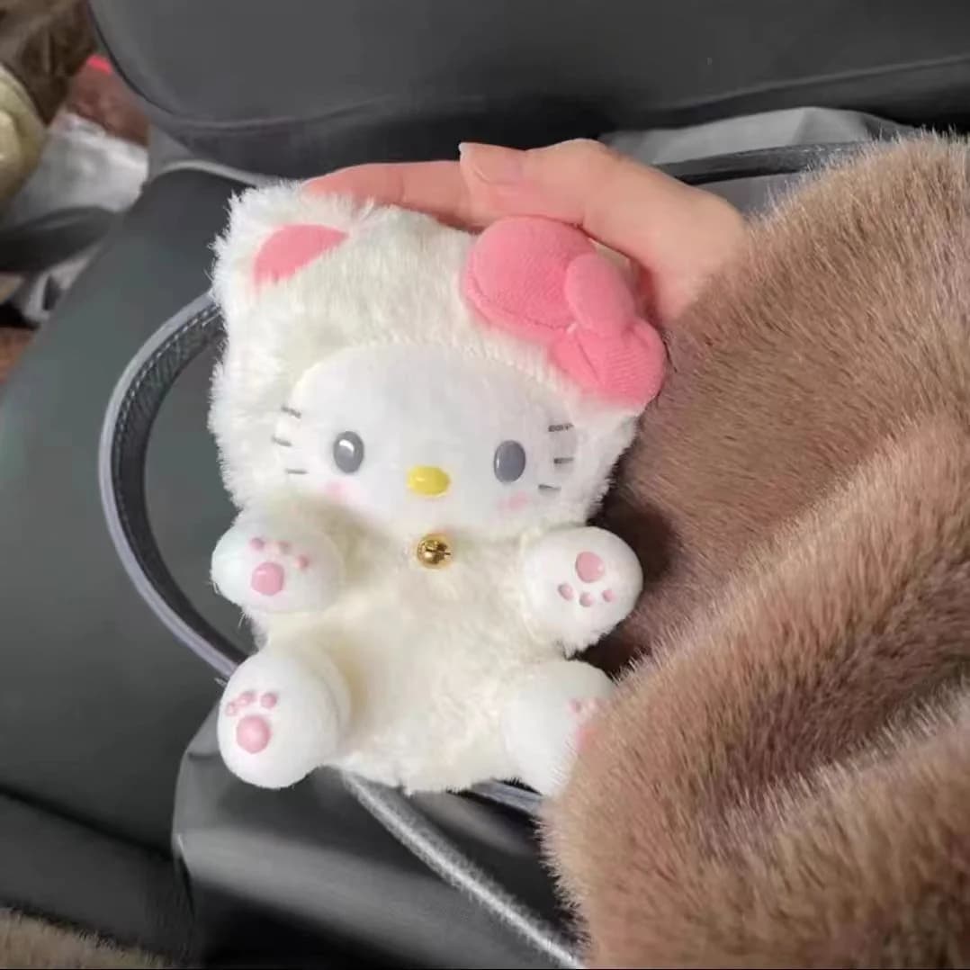 Simpatico Sanrio Hello Kitty Ciondolo a coda lunga rosa Borsa per gatti Zaino per bambole Ciondolo in peluche Zaino per bambola piccola Accessori Regalo di festa