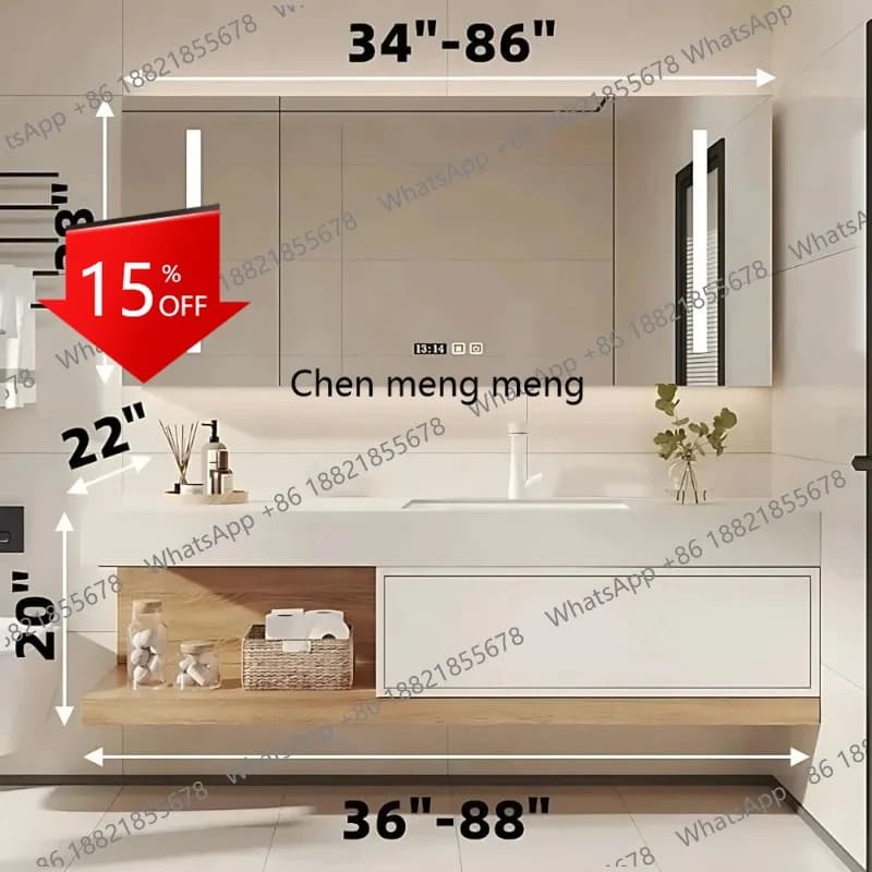 Set completo di mobili da bagno F178 con mobile lavabo, mobiletto moderno e specchio antiappannamento intelligente a LED, set con ampio spazio contenitivo