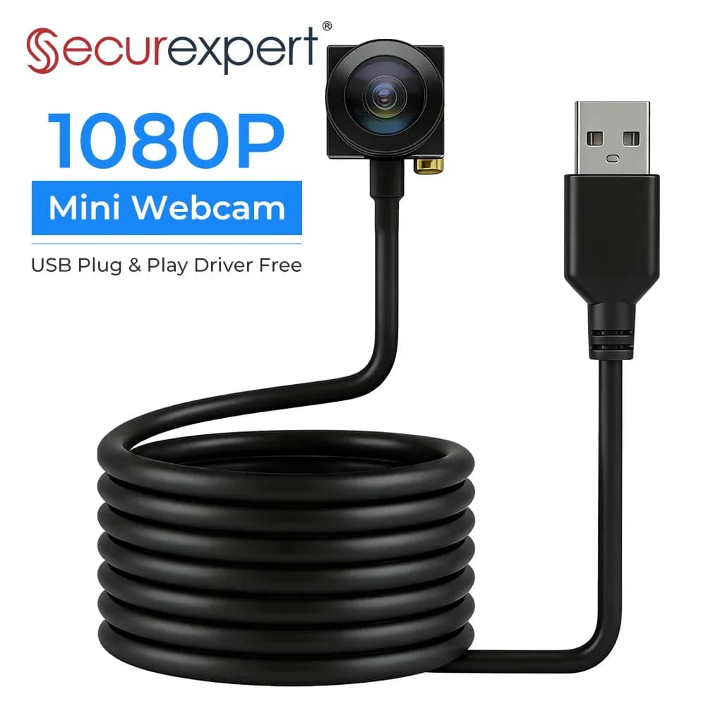 Securexpert Telecamera USB Mini Full HD 1080P con Lente Grandangolare 2.8/3.7mm, Webcam Plug and Play per Laptop, PC, Computer, Telecamera Web CCTV