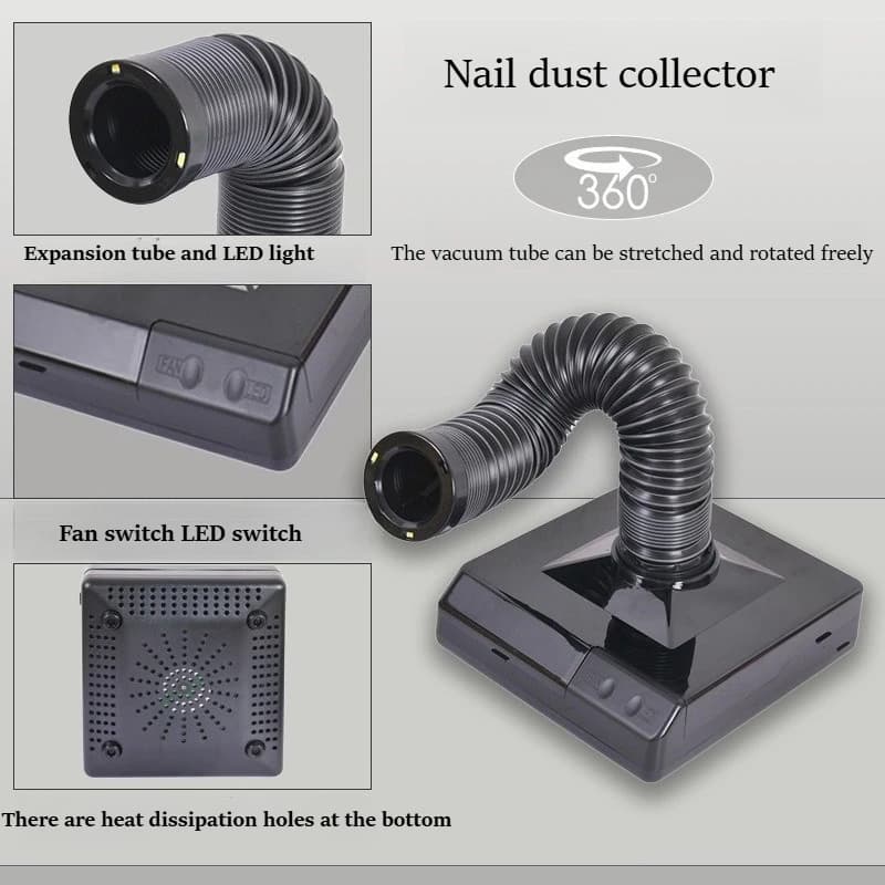 Telescopic Tube Desktop Nail Vacuum Cleaner High Suction Manicure Polishing Dust Collector Tool