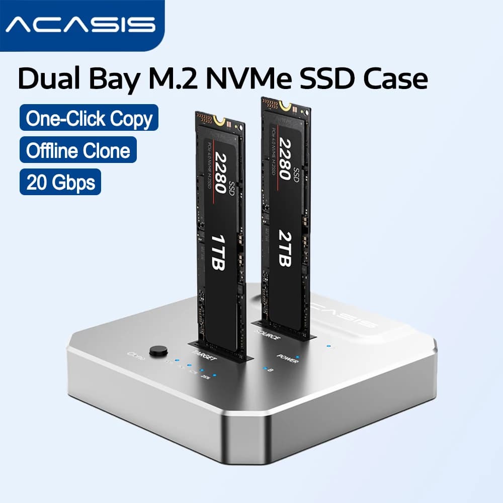 Acasis 20Gbps Dual-Bay M.2 NVME SSD Custodia Duplicatore SSD Clone offline USB 3.2 Tipo-C Gen2 a NVMe Docking Station per Pc