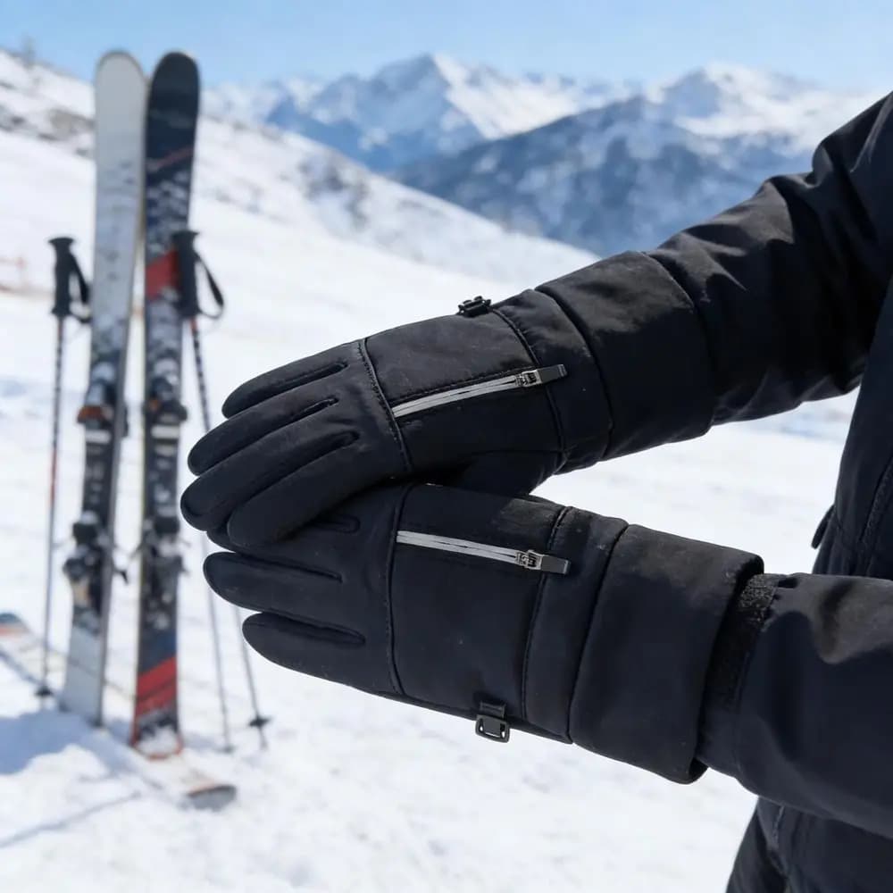 Polyester Winter Cycling Gloves Black Medium-thick Thermal Full Finger Gloves M, L, XL Wrist Zipper Zipper Winter Gloves