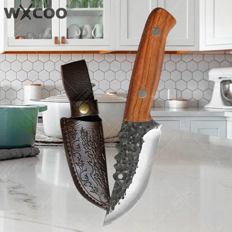 WXCOO Professional Chef's Knife Forged Stainless Steel Kitchen Knives Meat Cleaver Fruit Paring Knife Cooking Boning Knives BBQ