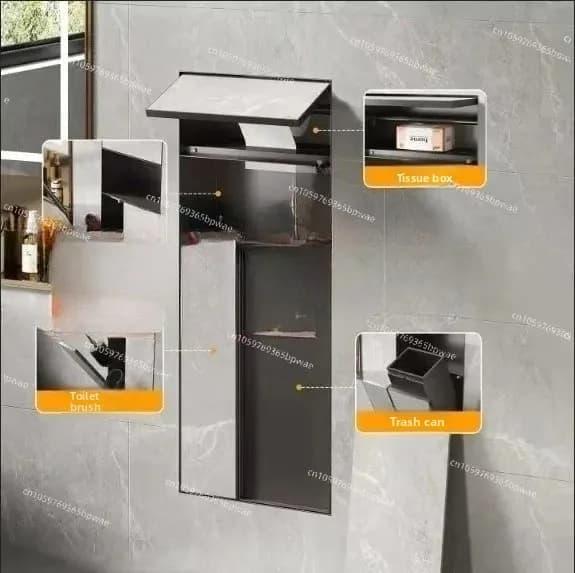 Toilet Hidden 304 Stainless Steel Trash Can Embedded Wall Niche Tissue Box Bathroom Toilet Rack