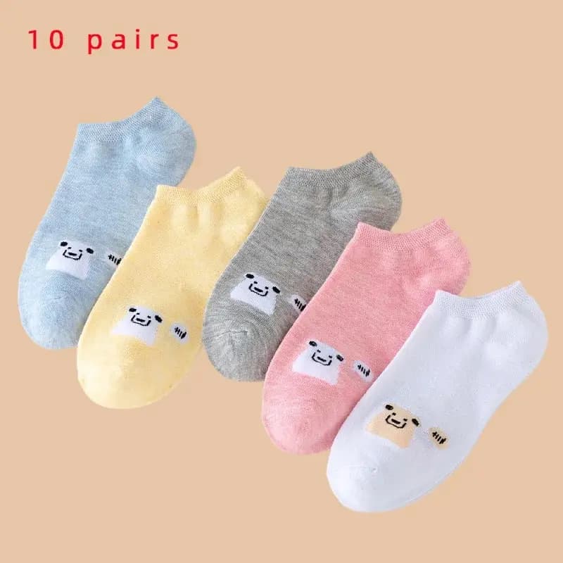 10 paia di calzini da donna in cotone colorato, calzini sportivi in rete traspirante alla caviglia, Casual, calzini sottili estivi, cartoni animati