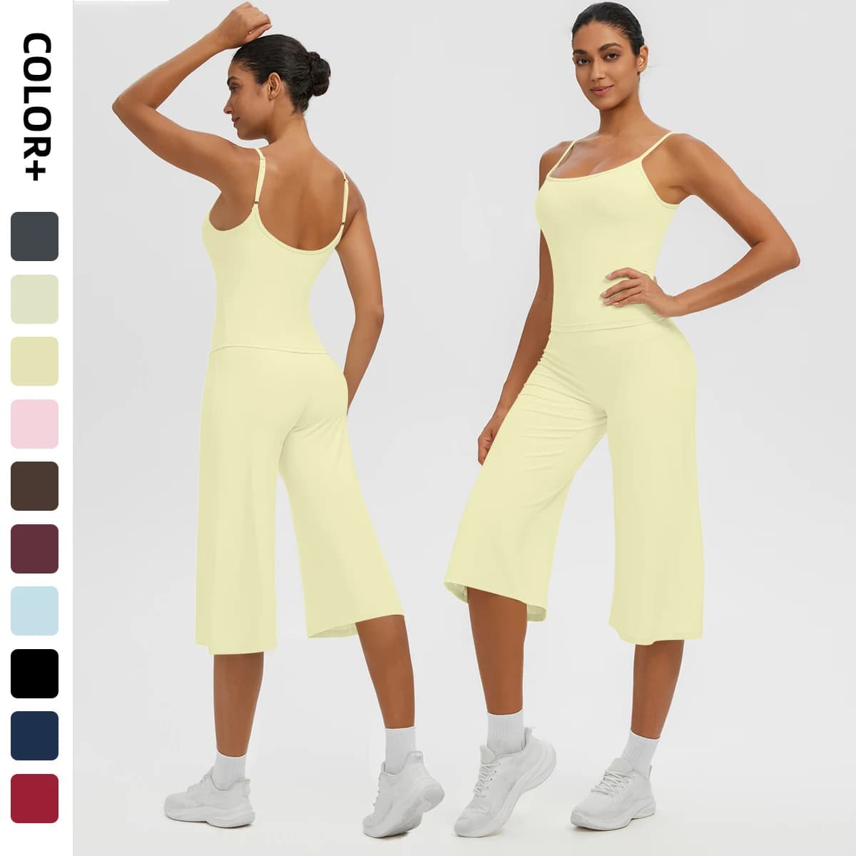 New Strap Vest Loose Capri Pants Yoga Set High Stretch Sexy Backless Workout Top Slack Pencil Pants Outdoor Running Yoga Suit
