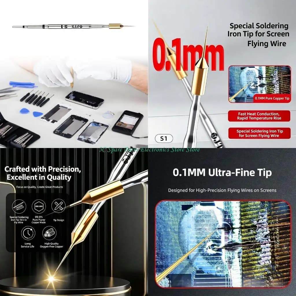 SZ 0.1mm Fine Soldering Iron Head Fine Point Welding Tip Metal Texture for Electronics Mobile Device Circuit Board Fixing