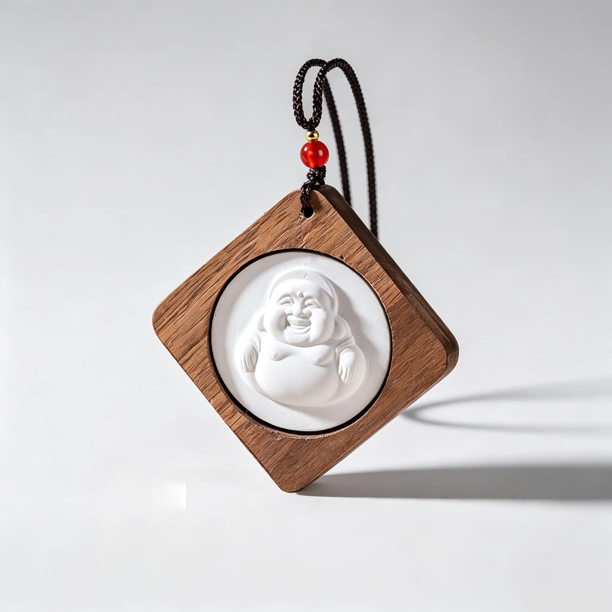 Black Walnut Wood Gypsum Diffuser Stone Car Hanging Pendant, Buddha Guanyin Aromatherapy Essential Oil Ornament
