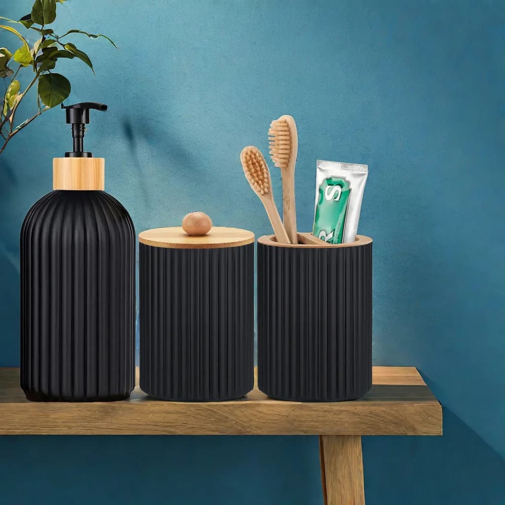 Contenitore da appoggio per bagno, dispenser sapone liquido, porta cotone idrogel, porta spazzolini, organizer decorativo per la casa