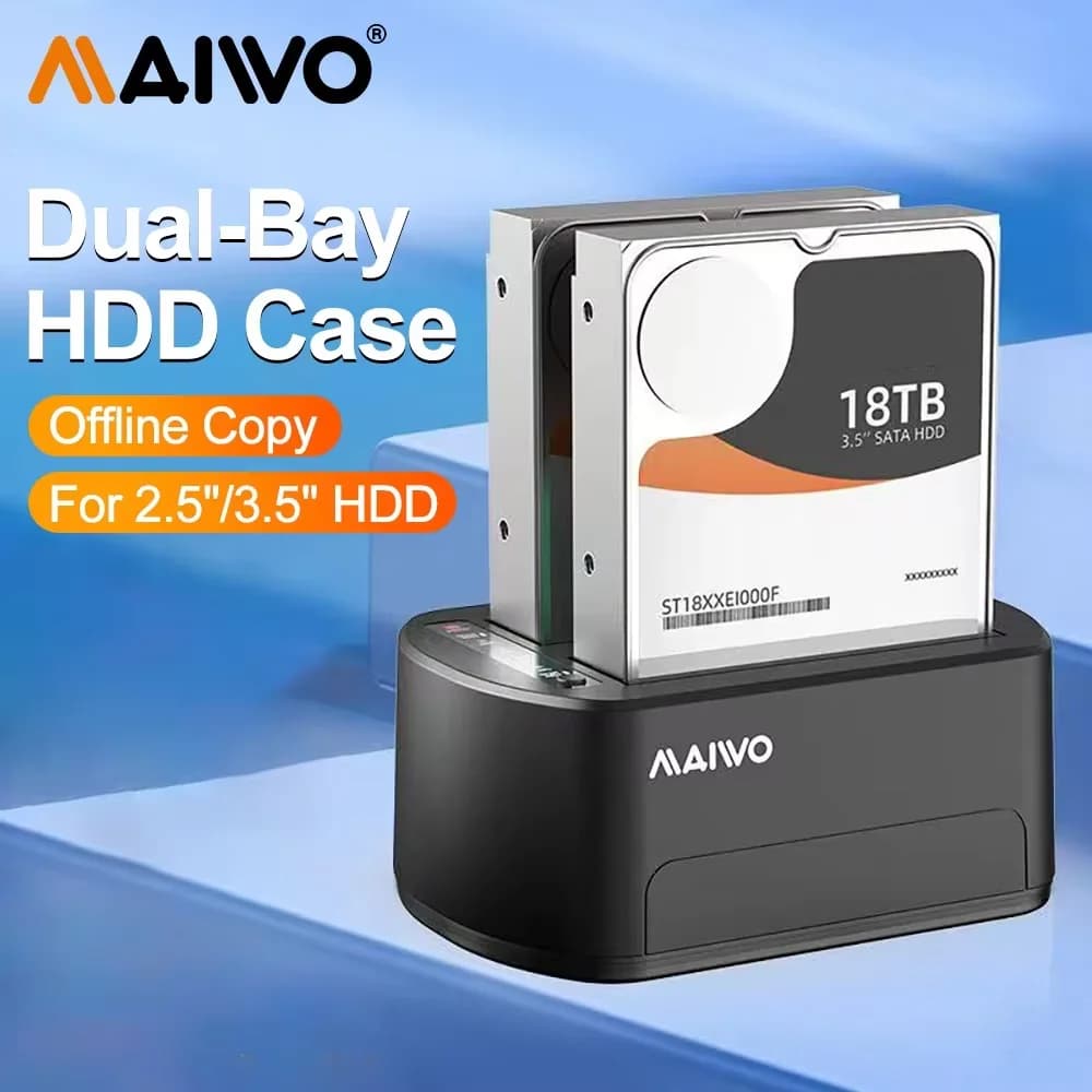 Docking station per disco rigido a doppia baia MAIWO per HDD SSD da 2,5/3,5 pollici SATA a USB 3.0 Docking station HDD con adattatore di alimentazione 12V3A