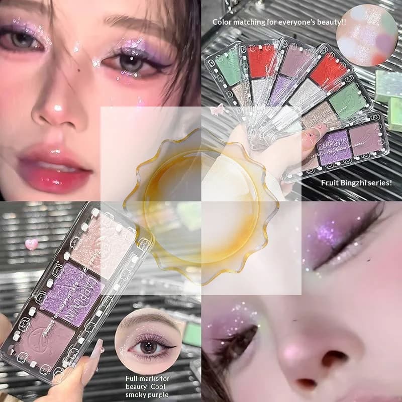 Palette Shadows Three Colors Cappuvini Purple Red Green, Lighting Powder for Natural Makeup, Glittered Umbrella