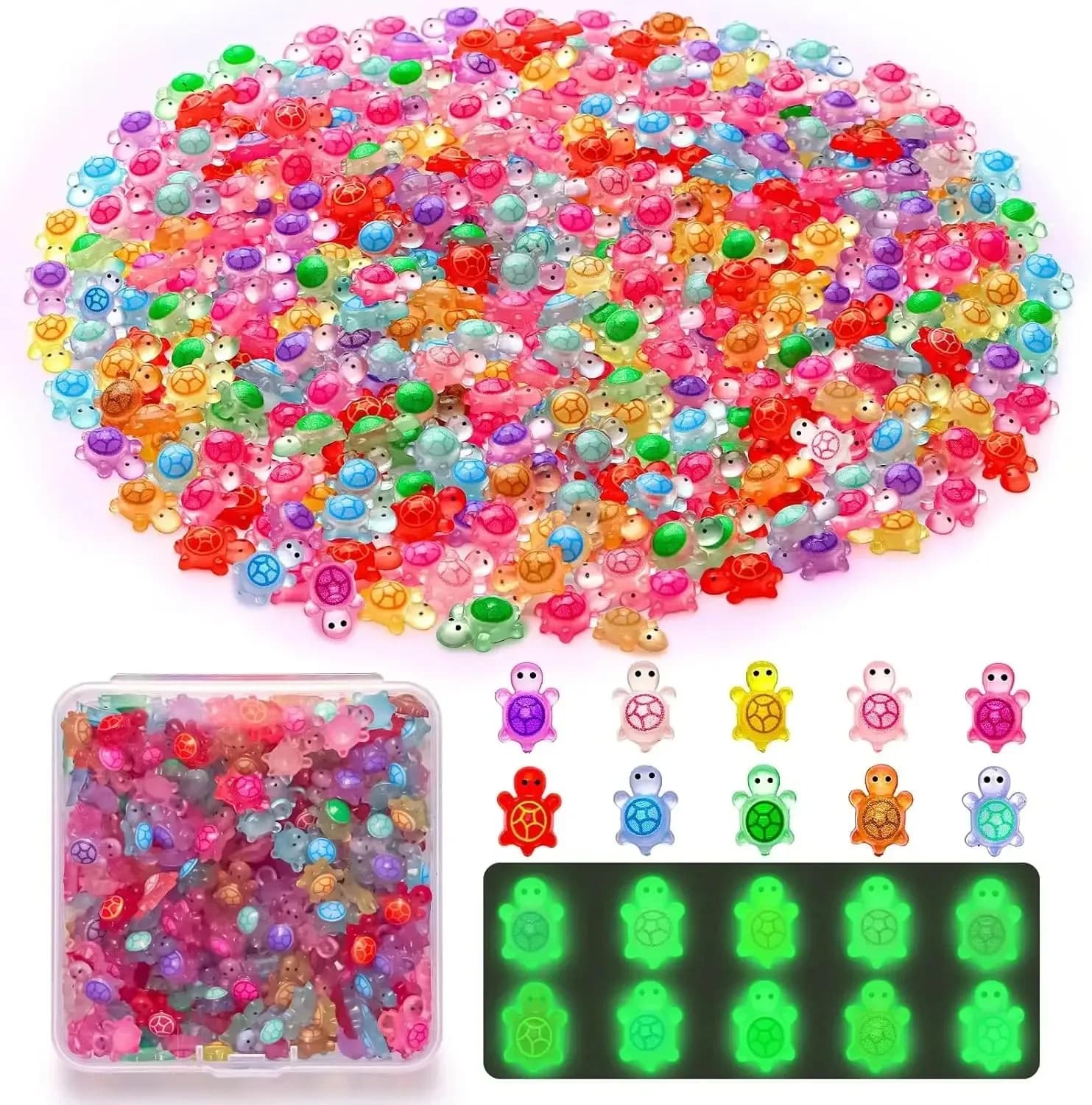 //50-200 pezzi di figurine di tartarughe in resina che si illuminano al buio. Miniature Carine per Giardini delle Fate, Micro Paesaggi, Decorazioni per Case delle Bambole