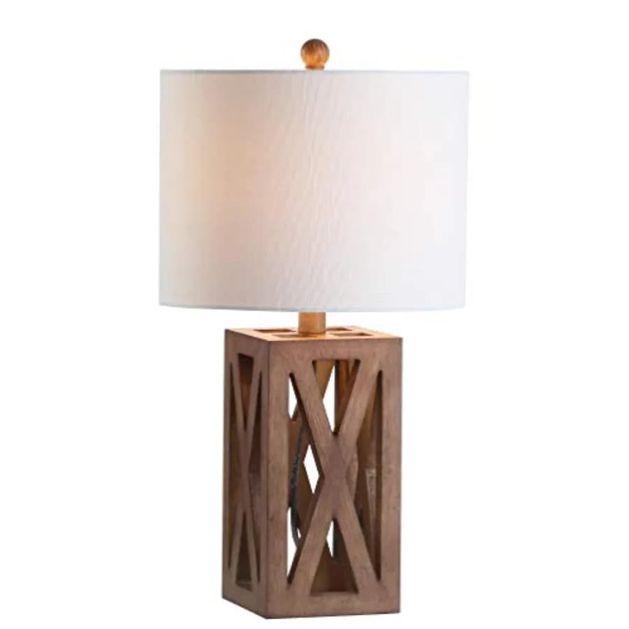 Lampada da Tavolo in Legno Stile Rustico da 21,5 Pollici per Comodino e Soggiorno, Paralume in Lino, Lampada da Scrivania Moderna per Camera da Letto, Lampadina LED Inclusa