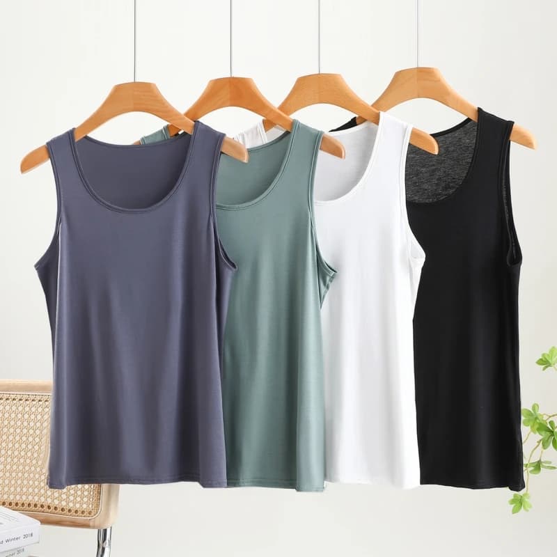 Summer Men's Modal round Neck Vest Thin Loose plus Size Sleeveless Top Underwear Base Shirt Simple Style Pure Color Home Clothes